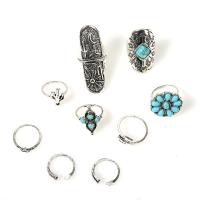 Zinklegering Ring Set, Zinc Alloy, met turkoois, plated, mode sieraden & voor vrouw, zilver, Verkocht door Stel