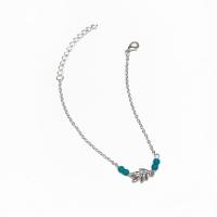 Bracelet de cheville en alliage de zinc, avec turquoise, avec 1.97inch chaînes de rallonge, Placage, bijoux de mode & pour femme, argent, Longueur 22 cm, Vendu par PC