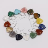 Gemstone Oorbellen, Natuursteen, met Messing, Hart, platinum plated, verschillende materialen voor de keuze & voor vrouw, meer kleuren voor de keuze, 20mm, Verkocht door pair