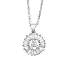 Kubieke Zirkoon Micro Pave Brass Ketting, Messing, met Cubic Zirconia, De Brief van het alfabet, silver plated, verschillende stijlen voor de keuze, zilver, nikkel, lood en cadmium vrij, 17x15mm, Lengte 17.72 inch, Verkocht door PC