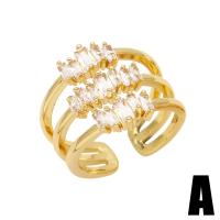 Brass Cuff Finger Ring gold color plated & micro pave cubic zirconia golden nickel lead & cadmium free 16mm Sold By PC