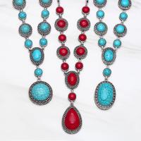 Fashion Turquoise Ketting, Zinc Alloy, met Synthetische Turquoise, met 1.97 extender keten, silver plated, verschillende stijlen voor de keuze, meer kleuren voor de keuze, nikkel, lood en cadmium vrij, 92x30mm, Lengte 21.65 inch, Verkocht door PC