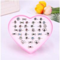 Strass Fingerring, Zink Alloy, plated, Justerbar & för barn & med strass, blandade färger, 17mm, 36PC/Box, Säljs av Box