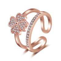 Cubique anneau en laiton Circonia Micro Pave, Placage, Réglable & pavé de micro zircon & pour femme, couleur or rose, 17mm, Vendu par PC