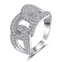 Cúbicos Circonia Micro Pave anillo de latón, metal, chapado, Ajustable & micro arcilla de zirconia cúbica & para mujer, plateado, 11.48mm, Vendido por UD