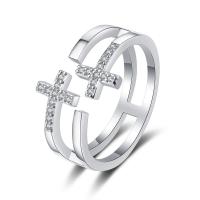 Kubieke Circonia Micro Pave Brass Ring, Messing, plated, Verstelbare & micro pave zirconia & voor vrouw, zilver, 6.63mm, Verkocht door PC