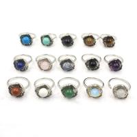 Gemstone Finger Ring, Natuursteen, met RVS 303, Donut, Verstelbare & verschillende materialen voor de keuze & uniseks, meer kleuren voor de keuze, Binnendiameter:Ca 21mm, Verkocht door PC