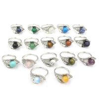 Gemstone Finger Ring, Pedra natural, with Inox 303, Rosca, Ajustável & materiais diferentes para a escolha & unissex, Mais cores pare escolha, Diametro interno:Aprox 21mm, vendido por PC