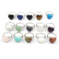 Gemstone Finger Ring, Pedra natural, with Inox 303, Coração, Ajustável & materiais diferentes para a escolha & unissex, Mais cores pare escolha, 15x15mm, Diametro interno:Aprox 21mm, vendido por PC