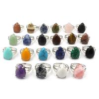 Gemstone Finger Ring, Natuursteen, met RVS 303, Traan, Verstelbare & verschillende materialen voor de keuze & uniseks, meer kleuren voor de keuze, 14x18mm, Binnendiameter:Ca 21mm, Verkocht door PC