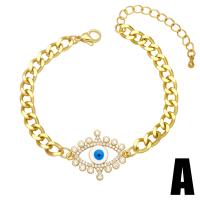 Bracelet Evil Eye bijoux, laiton, avec cordon de polyester, Placage de couleur d'or, styles différents pour le choix & pavé de micro zircon & émail, doré, protéger l'environnement, sans nickel, plomb et cadmium, 27x21mm, Longueur 5.51 pouce, Vendu par PC