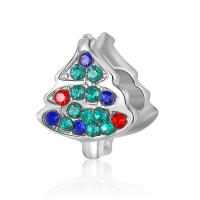 alliage de zinc perle à grand trou, arbre de noël, Placage de couleur argentée, DIY & avec strass, argent, protéger l'environnement, sans nickel, plomb et cadmium, 11x11x9mm, Trou:Environ 4.5mm, Vendu par PC