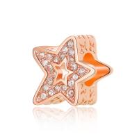 Zinc Alloy groot gat kraal, Ster, rose goud plated, DIY & met strass, rose goud kleur, nikkel, lood en cadmium vrij, 11x11x9mm, Gat:Ca 4.5mm, Verkocht door PC