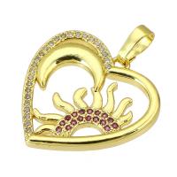 Messing hanger met micro-paved kubieke zirconia's, Hart, gold plated, micro pave zirconia & hol, 21x21x2mm, Gat:Ca 4mm, Verkocht door PC