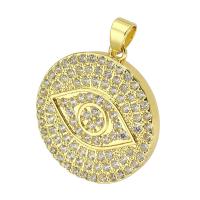 Cubic Zirconia Micro Pave Brass Pendant Flat Round gold color plated micro pave cubic zirconia Approx 3mm Sold By PC