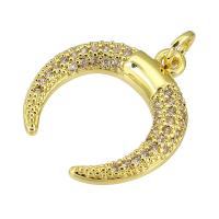 Messing hanger met micro-paved kubieke zirconia's, Maan, gold plated, micro pave zirconia, 16x18x2mm, Gat:Ca 3mm, Verkocht door PC