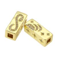 Abalorios de Micro Pavé de Zirconía Cúbica en Latón, metal, Rectángular, chapado en color dorado, micro arcilla de zirconia cúbica, 6x16x6mm, agujero:aproximado 3mm, Vendido por UD