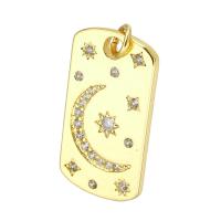 Cúbicos Circonia Colgante Latón Micro pavimenta, metal, chapado en color dorado, micro arcilla de zirconia cúbica, 13x25x2mm, agujero:aproximado 3mm, Vendido por UD