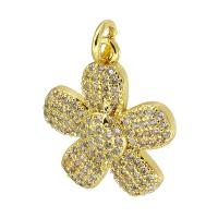 Messing hanger met micro-paved kubieke zirconia's, Bloem, gold plated, micro pave zirconia, 16x18x3mm, Gat:Ca 3mm, Verkocht door PC