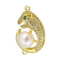 Kubik Zirkonium mikro bana Mässing Kontaktdon, med Plast Pearl, guldfärg pläterade, micro bana cubic zirconia, 12x19x5mm, Hål:Ca 1mm, Säljs av PC