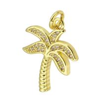 Messing hanger met micro-paved kubieke zirconia's, Palmboom, gold plated, micro pave zirconia, 15x20x2mm, Gat:Ca 3mm, Verkocht door PC