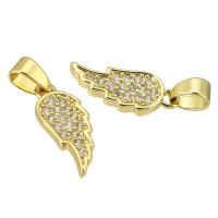 Terningformet Zirkon Micro Pave Messing vedhæng, Wing Shape, guldfarve belagt, Micro Pave cubic zirconia, 6x14x3mm, Hole:Ca. 3mm, Solgt af PC