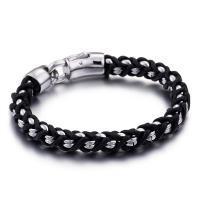 Partículas de acero Pulsera, con cable de piel de vaca, para hombre, Negro, 220x9mm, Vendido por UD