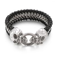 Titanium Staal Armband, met koeienhuid koord, plated, punk stijl & voor de mens, meer kleuren voor de keuze, 230x20mm, Verkocht door PC