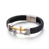 Titanium Staal Armband, met koeienhuid koord, plated, voor de mens, meer kleuren voor de keuze, 220x12mm, Verkocht door PC