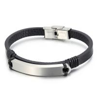 Partículas de acero Pulsera, con cable de piel de vaca, chapado, para hombre, más colores para la opción, 210x80mm, Vendido por UD