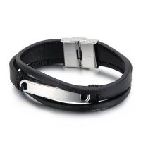 Titanium Staal Armband, met koeienhuid koord, verschillende stijlen voor de keuze & voor de mens, zwart, 210mm, Verkocht door PC