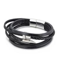 Titanium Staal Armband, met koeienhuid koord, multilayer & voor de mens, zwart, 215x5mm, Verkocht door PC