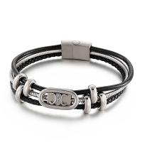 Titanium Staal Armband, met koeienhuid koord, verschillende stijlen voor de keuze & voor de mens, meer kleuren voor de keuze, 210mm, Verkocht door PC