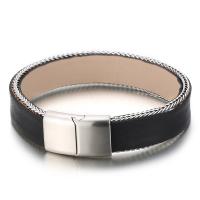 Titanium Staal Armband, met koeienhuid koord, geverfd & voor de mens, meer kleuren voor de keuze, 215x16mm, Verkocht door PC