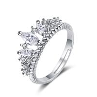 Cúbicos Circonia Micro Pave anillo de latón, metal, chapado, Ajustable & micro arcilla de zirconia cúbica & para mujer, plateado, 8.14mm, Vendido por UD