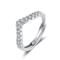 Cúbicos Circonia Micro Pave anillo de latón, metal, chapado, Ajustable & micro arcilla de zirconia cúbica & para mujer, plateado, 17mm, Vendido por UD