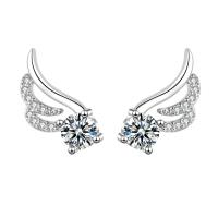 Mässing Stud Earring, med Moissanite (på), mässing örhänge inlägg, micro bana cubic zirconia & för kvinna, silver, 15.36x13.56mm, Säljs av Par