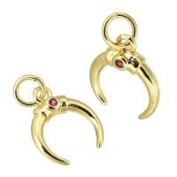 Messing hanger met micro-paved kubieke zirconia's, Maan, gold plated, mode sieraden & DIY & micro pave zirconia, gouden, 11x13x3mm, Gat:Ca 3mm, 10pC's/Lot, Verkocht door Lot