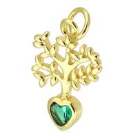 Cubique Pendentif en laiton zircon pavent, arbre, Placage de couleur d'or, bijoux de mode & DIY & pavé de micro zircon, doré, 12x18x2mm, Trou:Environ 3mm, 10PC/lot, Vendu par lot