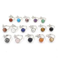 Gemstone fingerring, Natursten, med 303 rustfrit stål, Runde, Justerbar & forskellige materialer til valg & Unisex & med rhinestone, flere farver til valg, 10mm, Indvendig diameter:Ca. 21mm, Solgt af PC