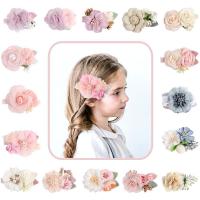 Acessório de cabelo para crianças, roupa, Flor, feito à mão, Menina & Vario tipos a sua escolha, cores misturadas, 80x55mm, Buraco:Aprox 4.5mm, 9PCs/Defina, vendido por Defina