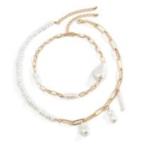 Collier de mode Multi couche, fer, avec perle de plastique, Placage de couleur d'or, Double couche & bijoux de mode & pour femme, Longueur Environ 13.7 pouce, Environ 19.6 pouce, Vendu par PC