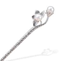 Palillos para el Cabello, aleación de zinc, con Perlas plásticas, chapado en color de plata, diferentes estilos para la opción & para mujer, Vendido por UD