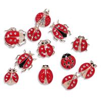 Spille in lega di zinco, lega in zinco, Coccinella, placcato color oro, stili diversi per la scelta & smalto & con strass, rosso, 1.5-2.0cm, Venduto da PC