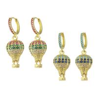 Huggie hoepel Drop Earrings, Messing, Hot Balloon, gold plated, micro pave zirconia & voor vrouw, meer kleuren voor de keuze, 37mm, Verkocht door pair