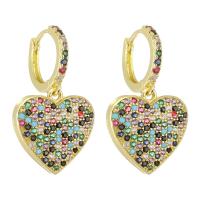 Pendiente Pendiente Huggie Hoop, metal, Corazón, chapado en color dorado, micro arcilla de zirconia cúbica & para mujer, multicolor, 31mm, Vendido por Par