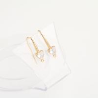 Brass Hook earwire, Sárgaréz, valódi aranyozott, strasszos, aranysárga, 10x5x3mm, Által értékesített PC