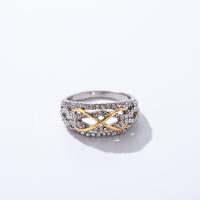 Zinc Alloy fingerring, forgyldt, for kvinde & med rhinestone, sølv, 17mm, Solgt af PC