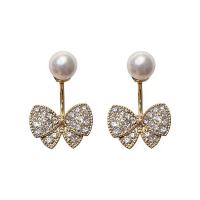 Zinklegering oorknoppen, Zinc Alloy, met Plastic Pearl, zinklegering oorbel bericht, plated, voor vrouw & met strass, gouden, 6-36mm, Verkocht door pair