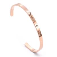 Titanium Staal Manchet Bangle, voor vrouw & met strass, rose goud kleur, 50-60mm, Verkocht door PC